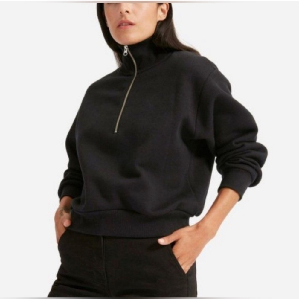 EVERLANE: Track half-zip cropped sweatshirt. organic cotton l SIZE M | BLACK